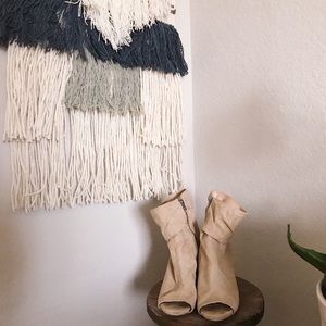 Tan open toe booties